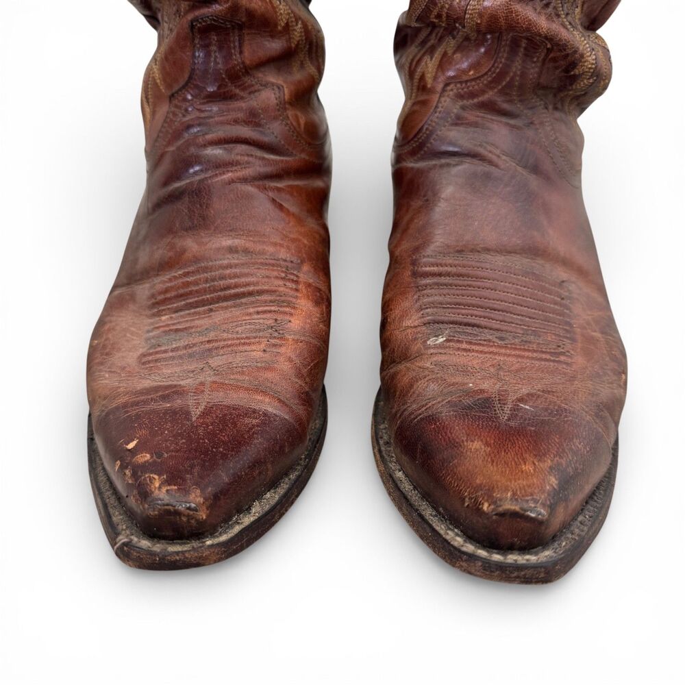 Lucchese 1883 Mad Dog Goat Leather Cowboy Boots Brown Snip Toe Mens 9 2E USA - Picture 9 of 15
